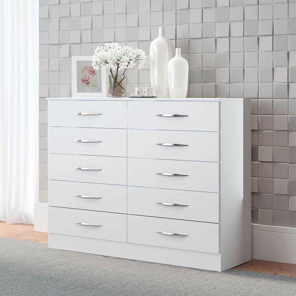 Cômoda Casal 10 Gavetas 117x92cm Mdp Branco 3017 Menu Móveis Branco - 1