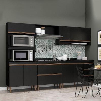 Cozinha Modulada Sabrina 280x202cm 5 Peças Mdp Menu Móveis Preto