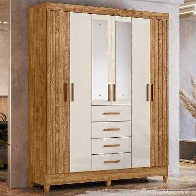 Guarda Roupa Casal Aruba 6 Portas Bater Freijo Off White Friso com Espelho