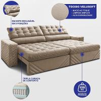 Sofá Retrátil E Reclinável 2,70m Molas Ensacadas Max Spring. Velusoft Cama Inbox Bege - 2