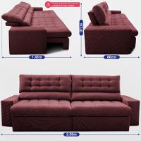 Sofá Retrátil E Reclinável 2,50m Molas Ensacadas Max Spring. Velusoft Cama Inbox Vinho - 3