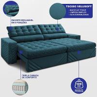 Sofá Retrátil E Reclinável 2,50m Molas Ensacadas Max Spring. Velusoft Cama Inbox Petróleo - 2