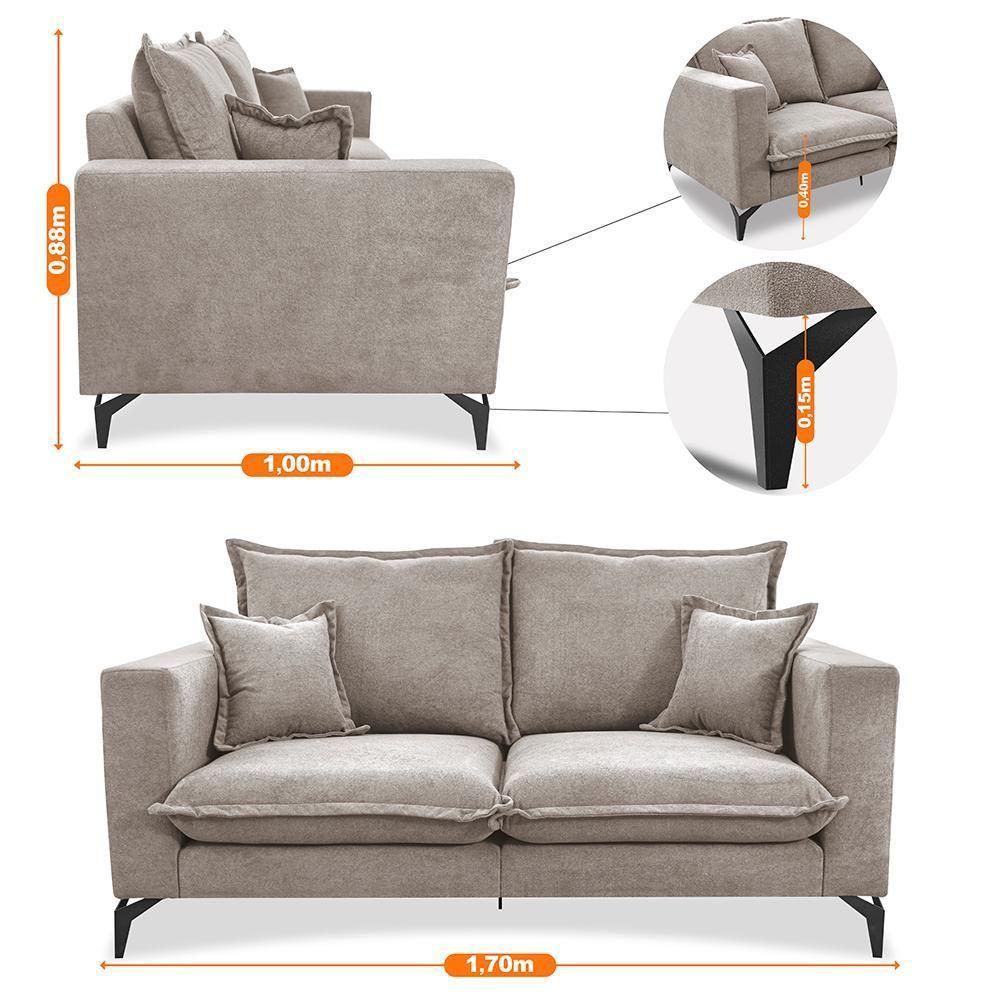 Sofá 2 Lugares Modular Boma. 1,70m Boucle Sofá Inbox Bege Claro - 3