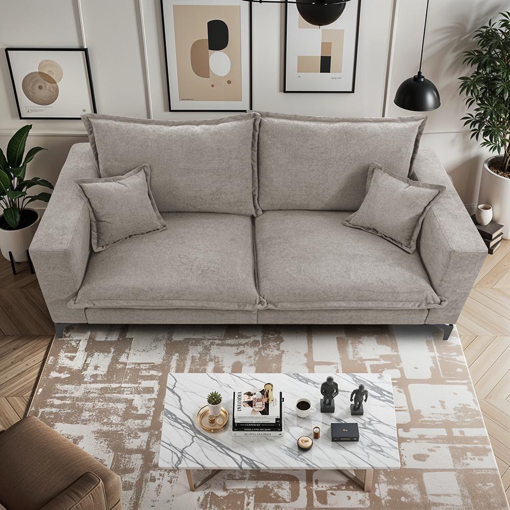 Sofá 2 Lugares Modular Boma. 1,70m Boucle Sofá Inbox Bege Claro - 9