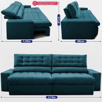 Sofá Retrátil E Reclinável 2,70m Molas Ensacadas Max Spring. Velusoft Cama Inbox Petróleo - 3