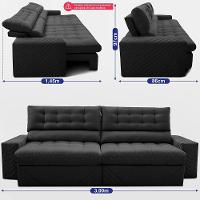 Sofá Retrátil E Reclinável 3,00m Molas Ensacadas Max Spring. Velusoft Cama Inbox Preto - 6