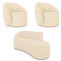 Sofá 3 Lugares Orgânico 180cm Morgan E 2 Poltronas Lua Bouclê Bege - 2
