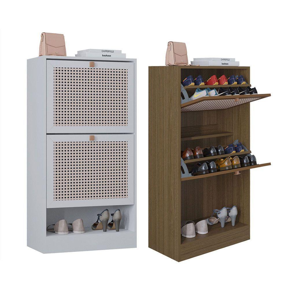 Kit 2 Sapateiras Tropical 2 Portas Multiuso Vertical Poquema Carvalho-branco - 1