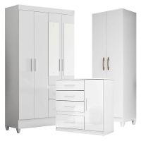 Guarda Roupa Com Espelho Infantil Madri Com Cômoda Vênus E Armário Multiuso New íris Branco Brilho – Moval - 1