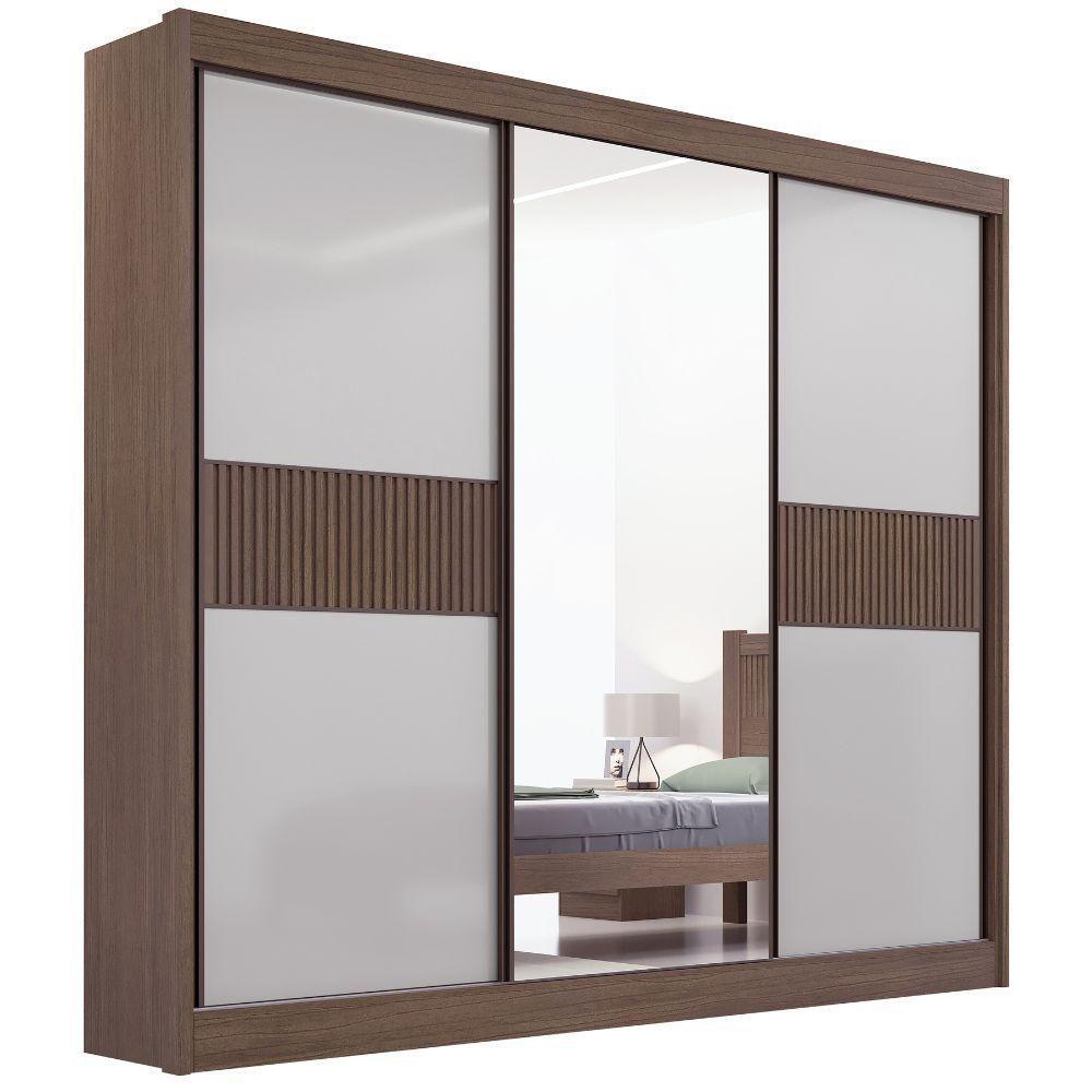 Guarda Roupa Cristal Ripado Castanho Off White 3 Portas 6 Gavetas D?doro - 1