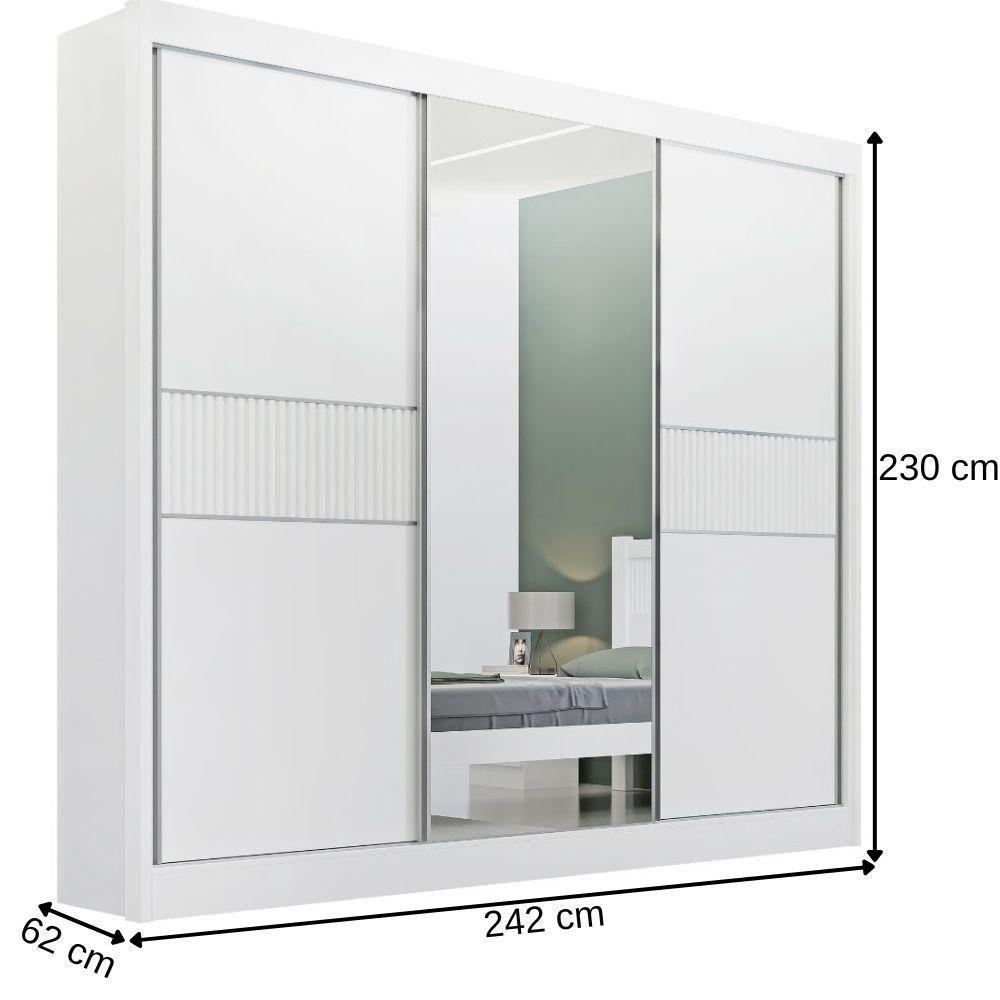 Guarda Roupa Cristal Ripado Castanho Off White 3 Portas 6 Gavetas D?doro - 3