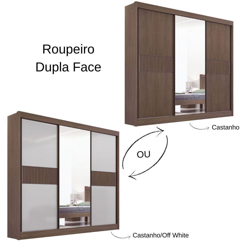 Guarda Roupa Cristal Ripado Castanho Off White 3 Portas 6 Gavetas D?doro - 4