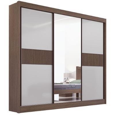 Guarda Roupa Cristal Ripado Castanho Off White 3 Portas 6 Gavetas D?doro