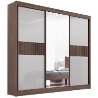Guarda Roupa Cristal Ripado Castanho Off White 3 Portas 6 Gavetas D?doro - 1