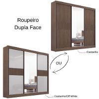 Guarda Roupa Cristal Ripado Castanho Off White 3 Portas 6 Gavetas D?doro