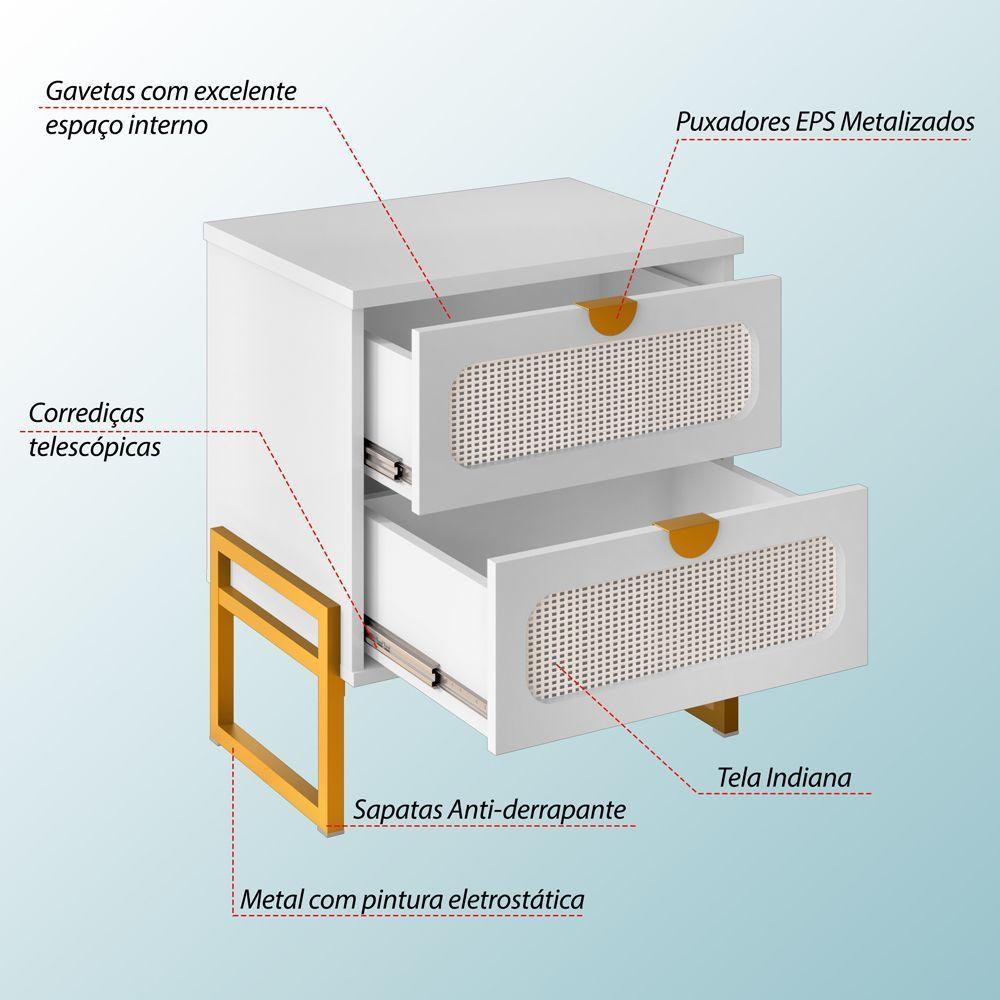 Mesa De Cabeceira Titanium Estilo Industrial Com Pés De Ferro - Branco - Dourado - 3