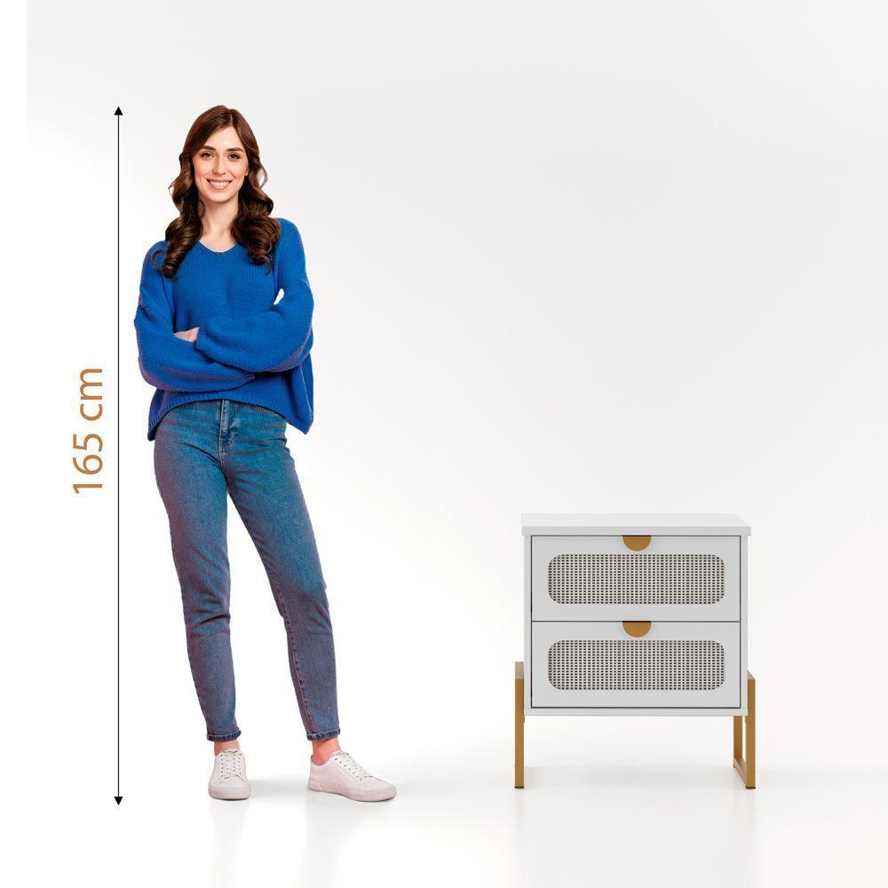 Mesa De Cabeceira Titanium Estilo Industrial Com Pés De Ferro - Branco - Dourado - 5