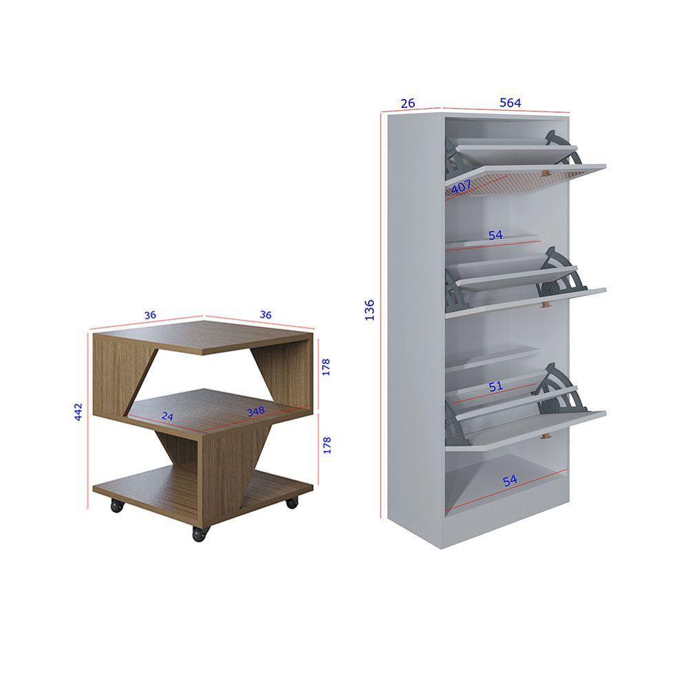 Kit Sapateira Spin Tropical 3 Portas E 2 Mesas De Cabeceira Carvalho-branco - 3