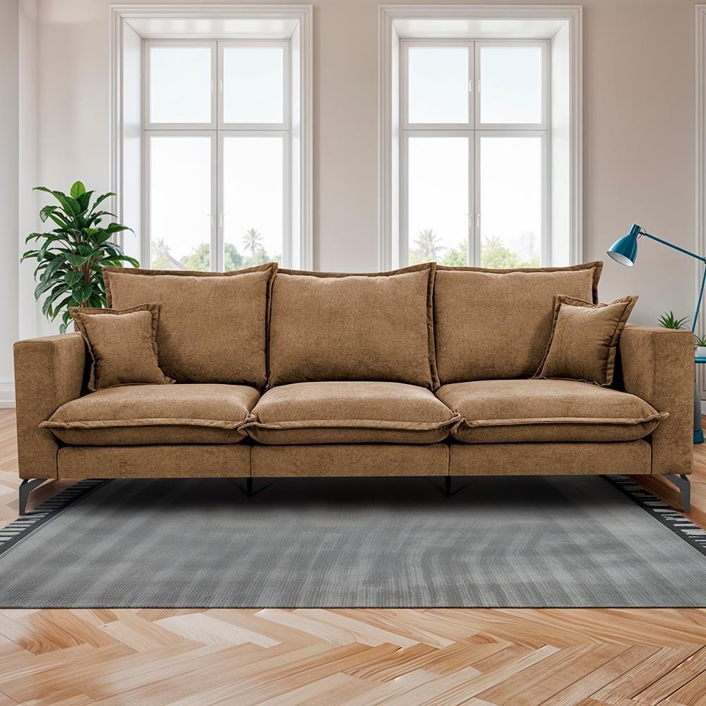 Sofá 3 Lugares Modular Boma. 2,40m Boucle Sofá Inbox Caramelo. - 1