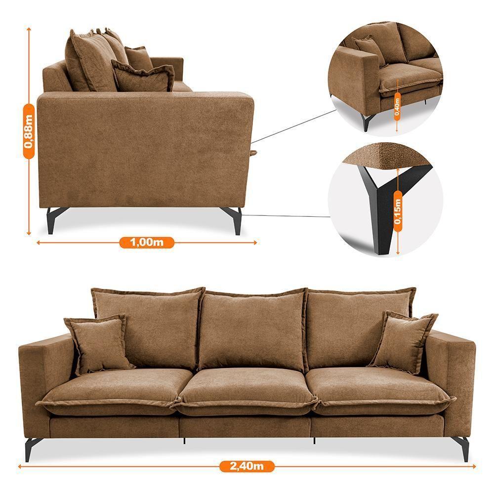 Sofá 3 Lugares Modular Boma. 2,40m Boucle Sofá Inbox Caramelo. - 3