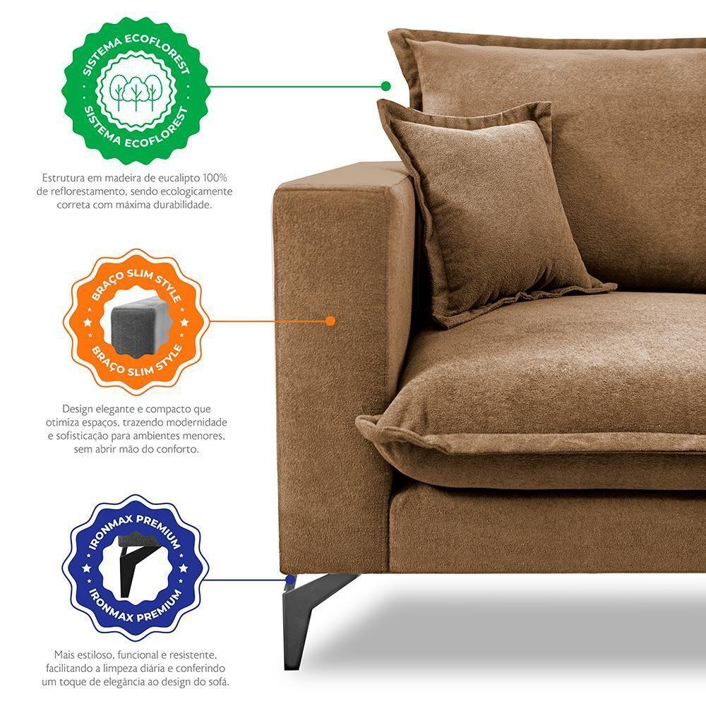 Sofá 3 Lugares Modular Boma. 2,40m Boucle Sofá Inbox Caramelo. - 5