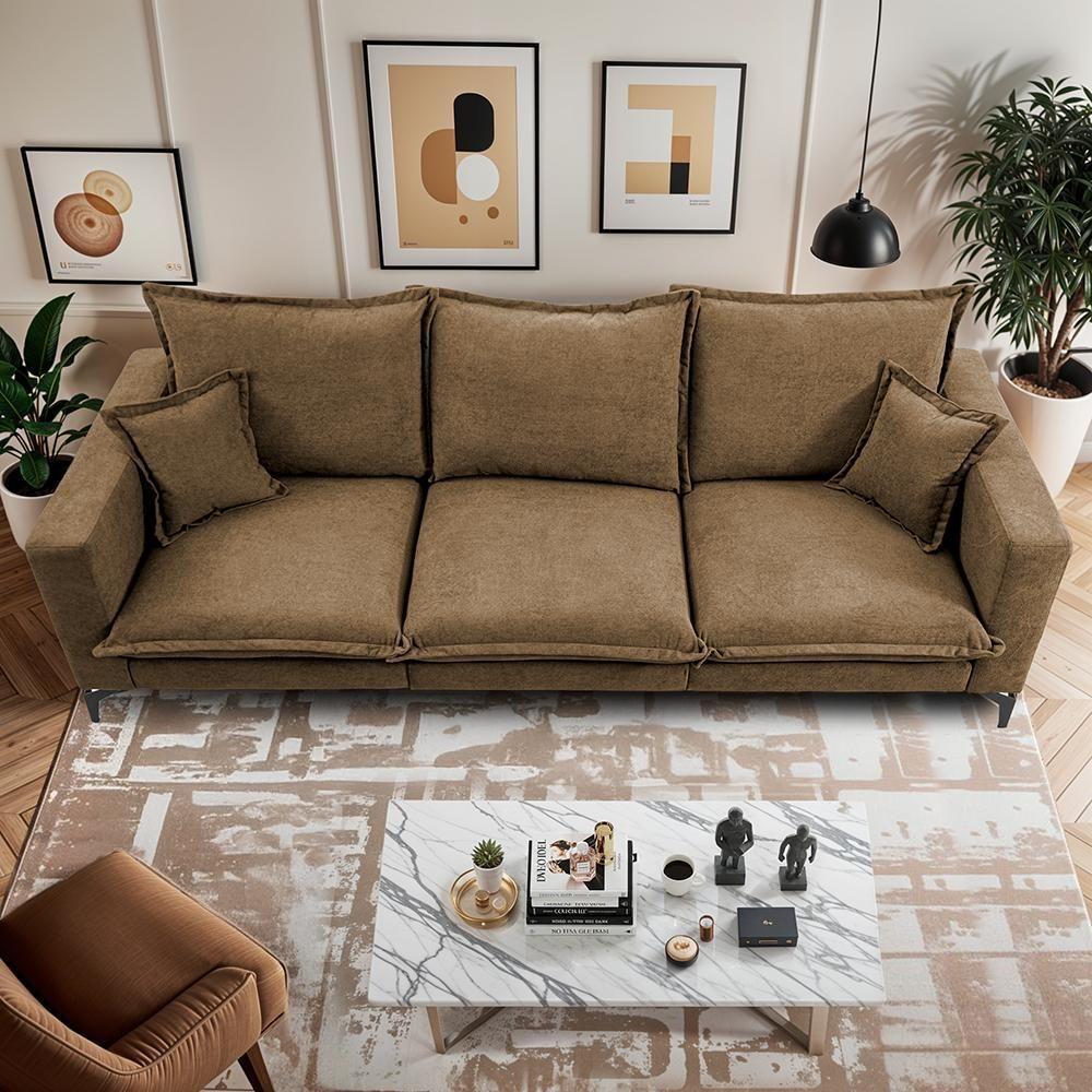 Sofá 3 Lugares Modular Boma. 2,40m Boucle Sofá Inbox Caramelo. - 7