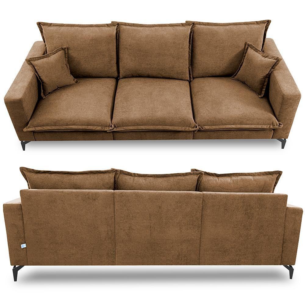 Sofá 3 Lugares Modular Boma. 2,40m Boucle Sofá Inbox Caramelo. - 8