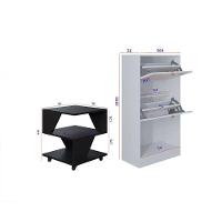 Kit Sapateira 2 Portas E 2 Mesas De Cabeceira-centro Poquema Preto-branco - 4