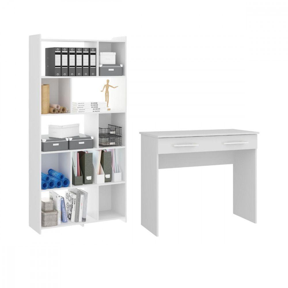 Kit Mesa Penteadeira Com Estante Nicho Branco Branco - 1