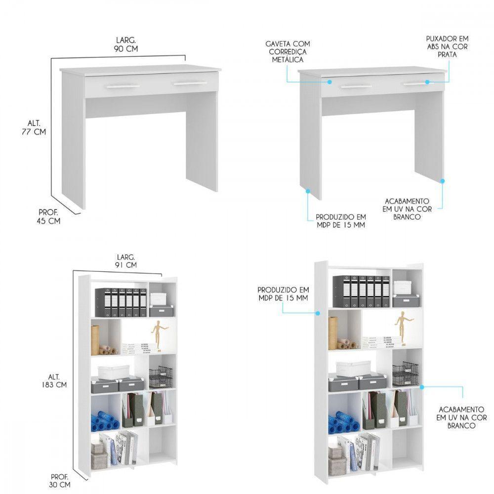 Kit Mesa Penteadeira Com Estante Nicho Branco Branco - 3