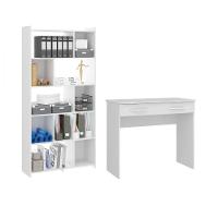Kit Mesa Penteadeira Com Estante Nicho Branco Branco - 1
