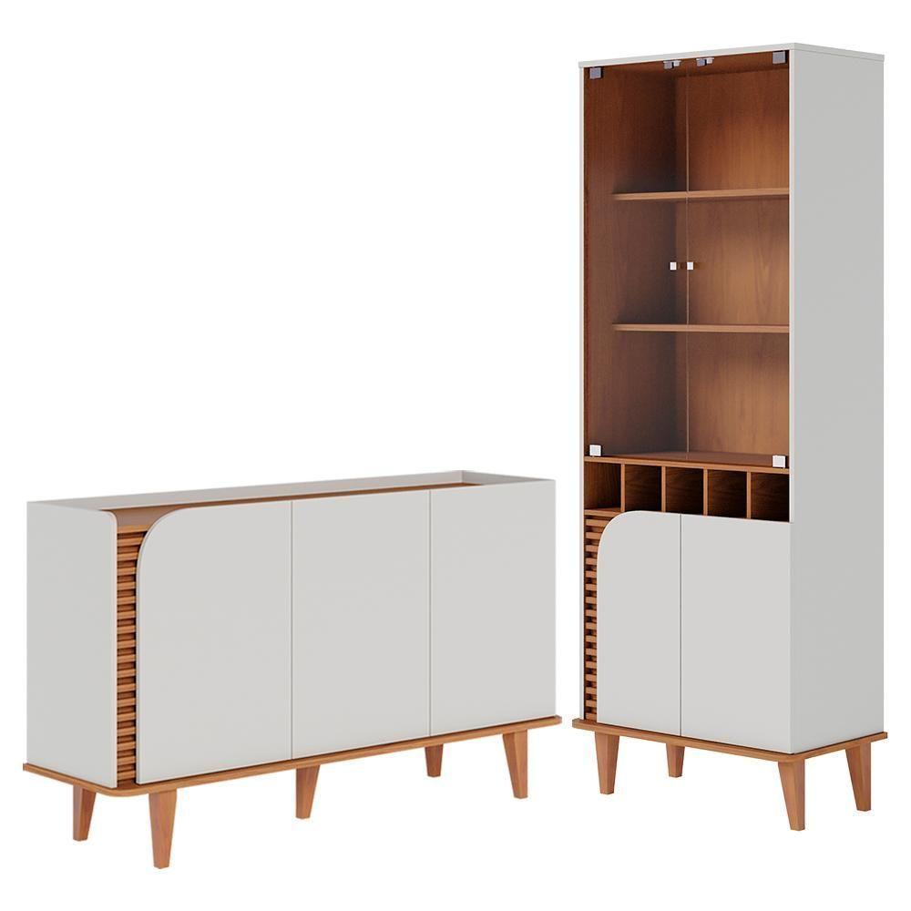 Cristaleira E Balcão Buffet Jurere Off White Matte Freijo Colibri - 1