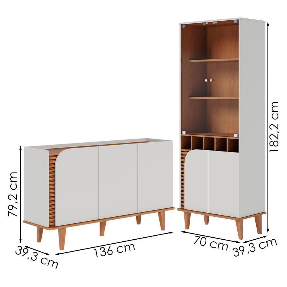 Cristaleira E Balcão Buffet Jurere Off White Matte Freijo Colibri - 3