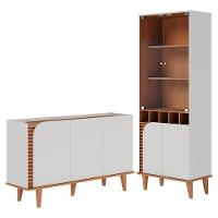 Cristaleira E Balcão Buffet Jurere Off White Matte Freijo Colibri - 1