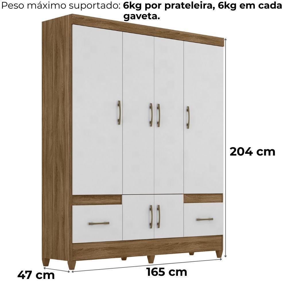 Guarda Roupa Casal Ms912 6p 165 Cm Naturale Branco Moval - 3
