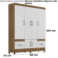 Guarda Roupa Casal Ms912 6p 165 Cm Naturale Branco Moval - 3
