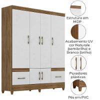 Guarda Roupa Casal Ms912 6p 165 Cm Naturale Branco Moval