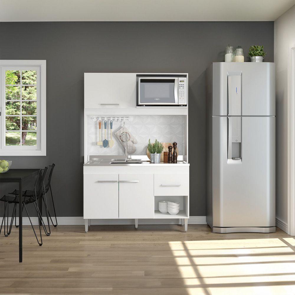 Armário De Cozinha Para Kitnet 122x188cm Mdp Menu Móveis Branco - 1