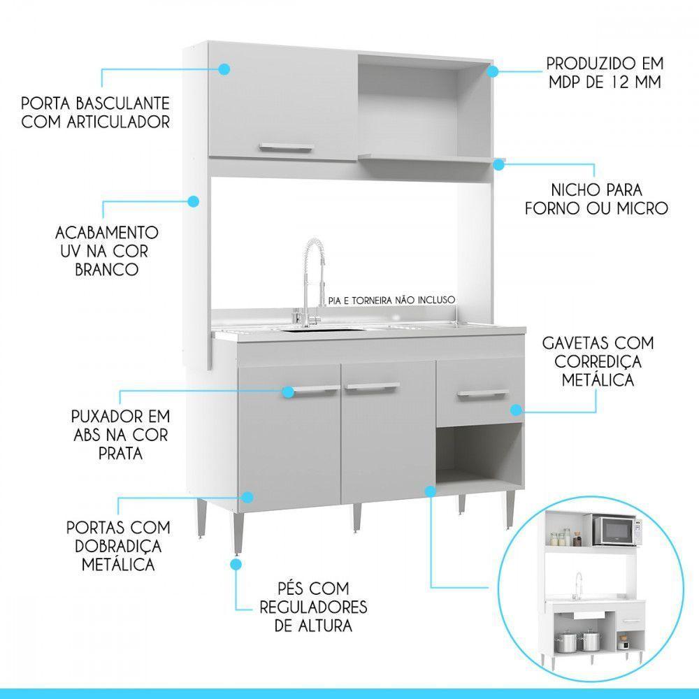 Armário De Cozinha Para Kitnet 122x188cm Mdp Menu Móveis Branco - 3