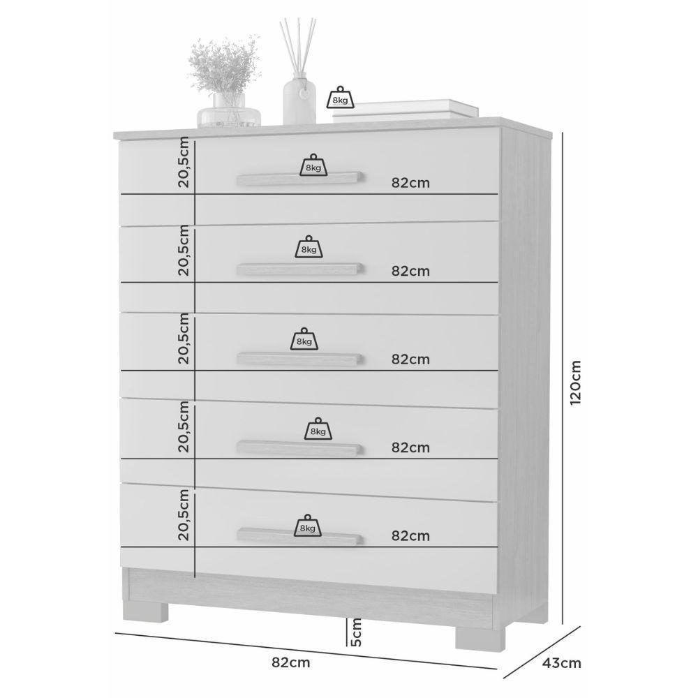 Cômoda Cristina Cinamomo Off White 5 Gavetas Jcm Movelaria - 3