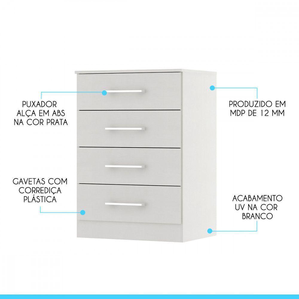 Armário Multiuso Com 4 Gavetas 55x93cm Mdp 2007 Menu Móveis Branco - 4