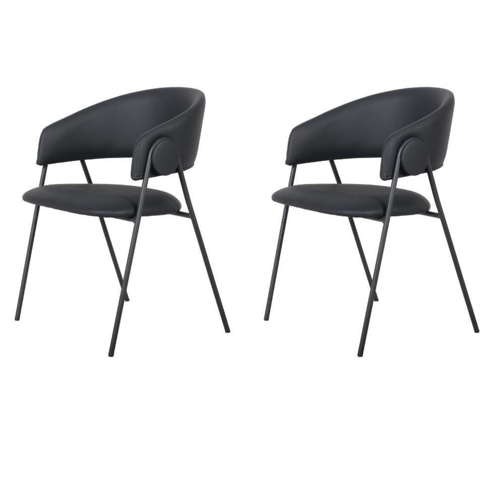 Kit 2 Cadeiras Com Braços Toulouse Júlia Mara Fratini Poliureto (pu) Preto Base Aço Carbono Preto - 1