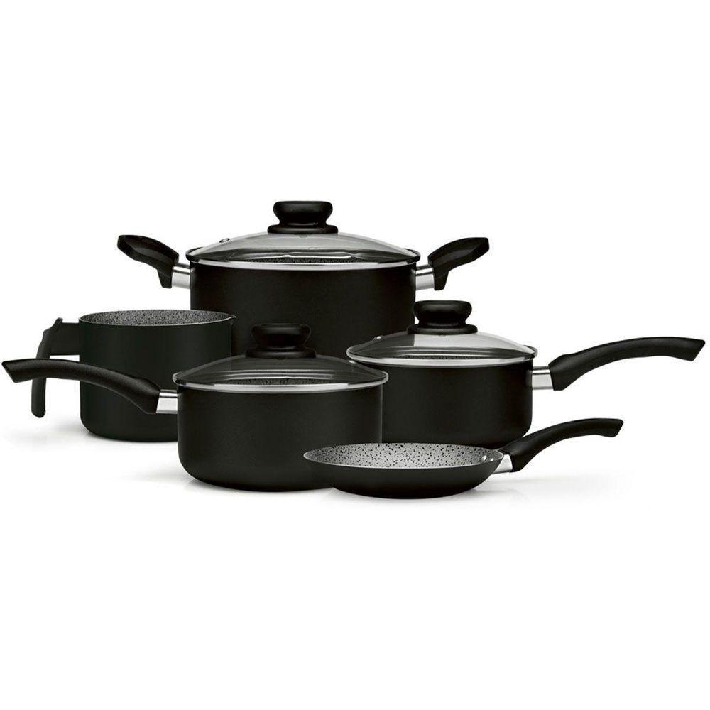 Jogo De Panelas Alumínio 5 Peças Antiaderente Preta Panelux - 1