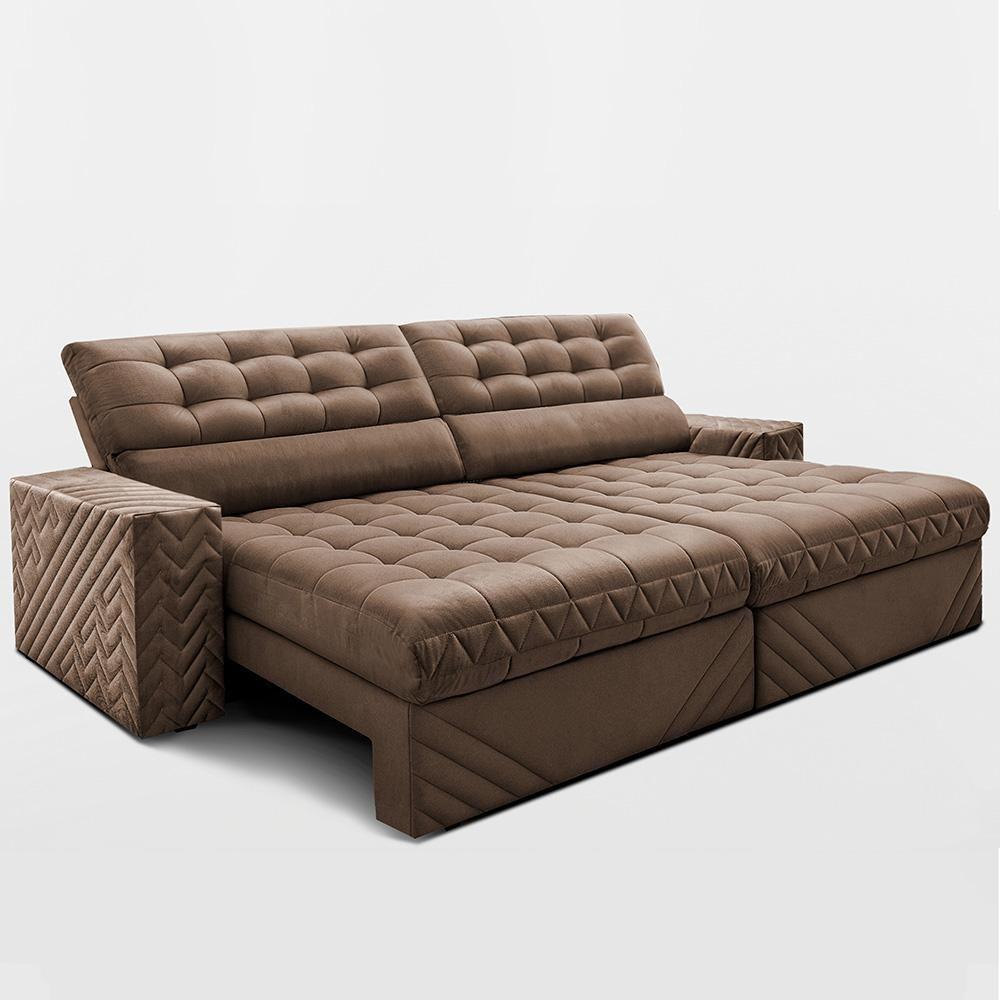 Sofá Retrátil E Reclinável 2,50m Molas Ensacadas Max Spring. Velusoft Cama Inbox Castor - 8