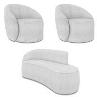 Sofá 3 Lugares Orgânico 180cm Morgan E 2 Poltronas Lua Bouclê Cinza - 7