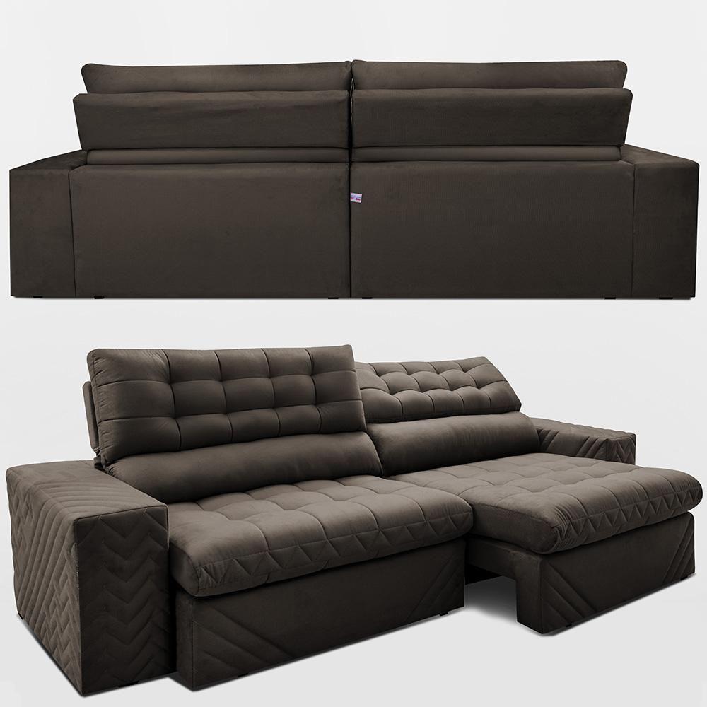 Sofá Retrátil E Reclinável 3,00m Molas Ensacadas Max Spring. Velusoft Cama Inbox Café - 7