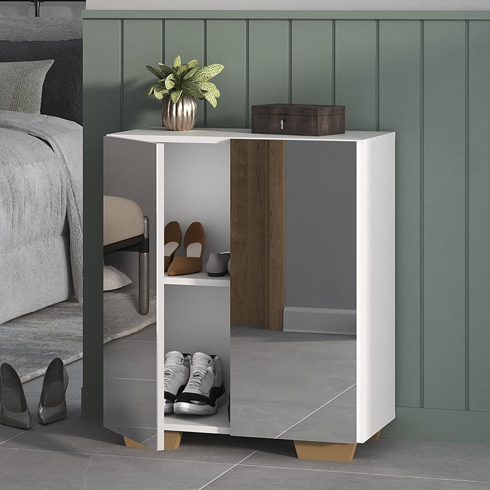 Sapateira 2 Portas Com Espelho Nina Branca/natural - 4