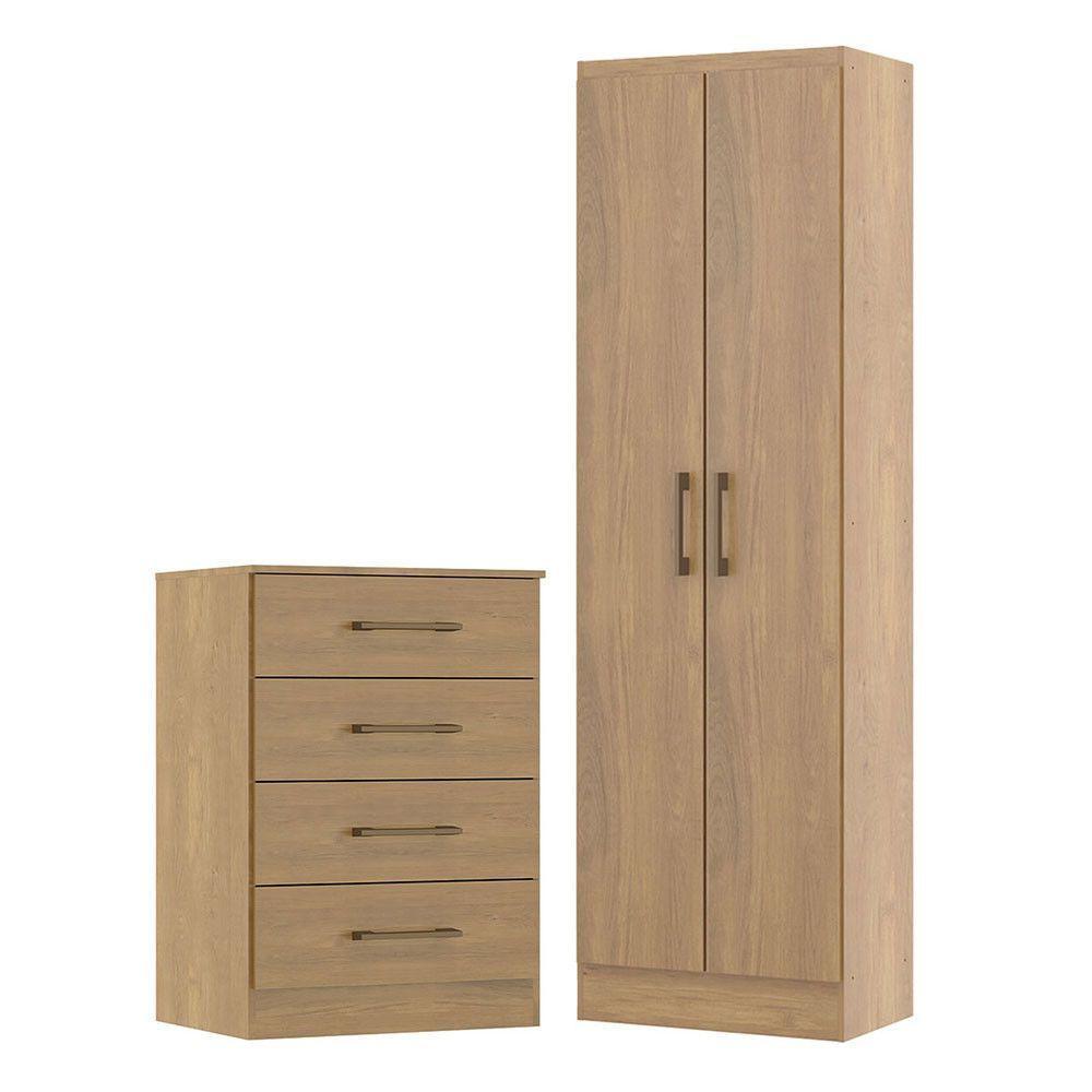 Kit Quarto Solteiro Armário Cômoda 4 Gavetas Mdp Menu Móveis Carvalho - 2