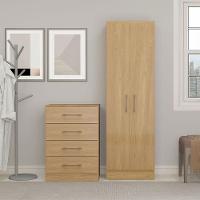 Kit Quarto Solteiro Armário Cômoda 4 Gavetas Mdp Menu Móveis Carvalho - 1