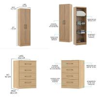 Kit Quarto Solteiro Armário Cômoda 4 Gavetas Mdp Menu Móveis Carvalho - 3